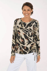 Dry Sand Floral Side Ruched Top