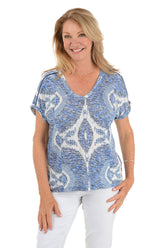 Ikat Crochet Shoulder Knit Top