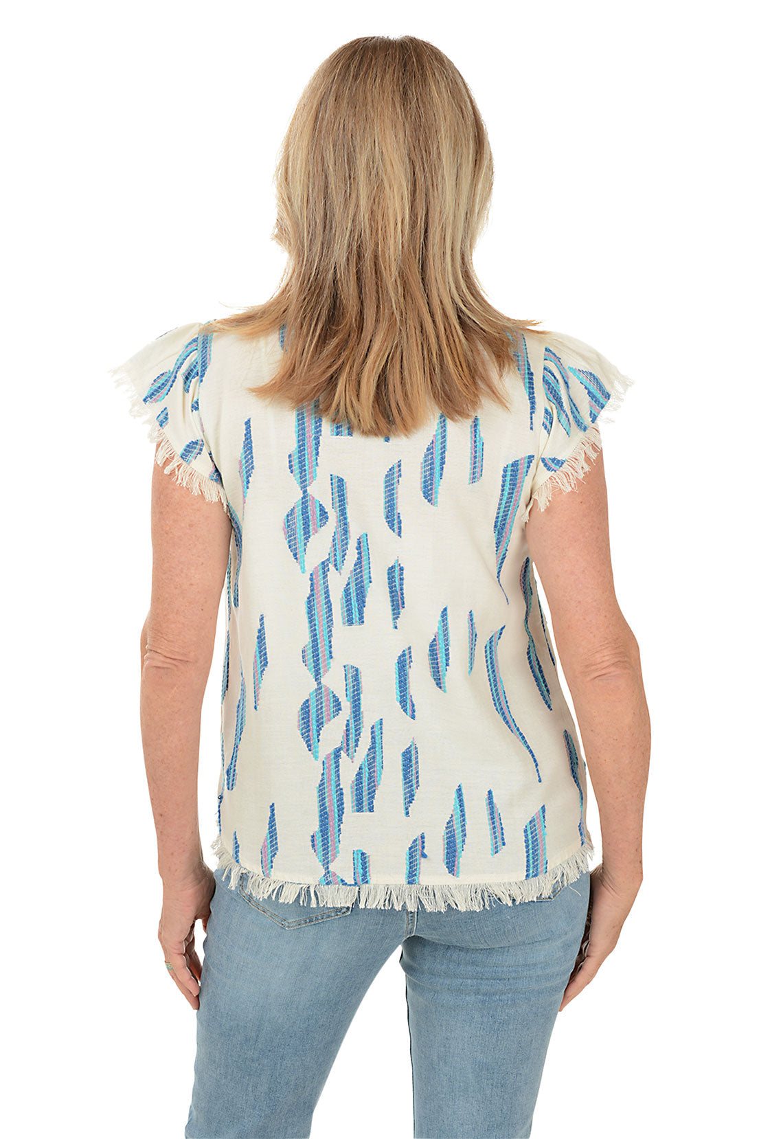Ocean Waves Frayed Woven Cotton Blouse