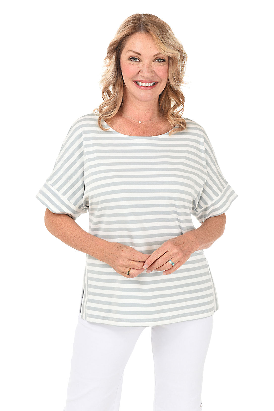 Striped High-Low Boatneck Tee