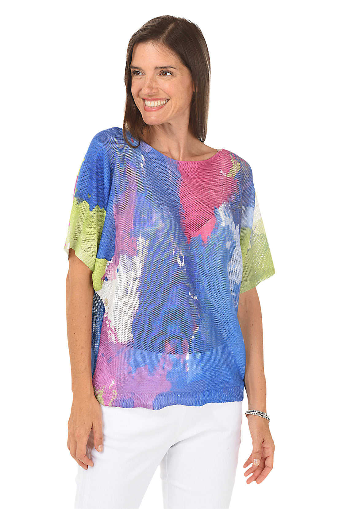 Painted Canvas Short Dolman Sleeve Sweater