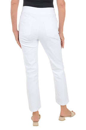 White pants worn by a person on a white background. Back shot.