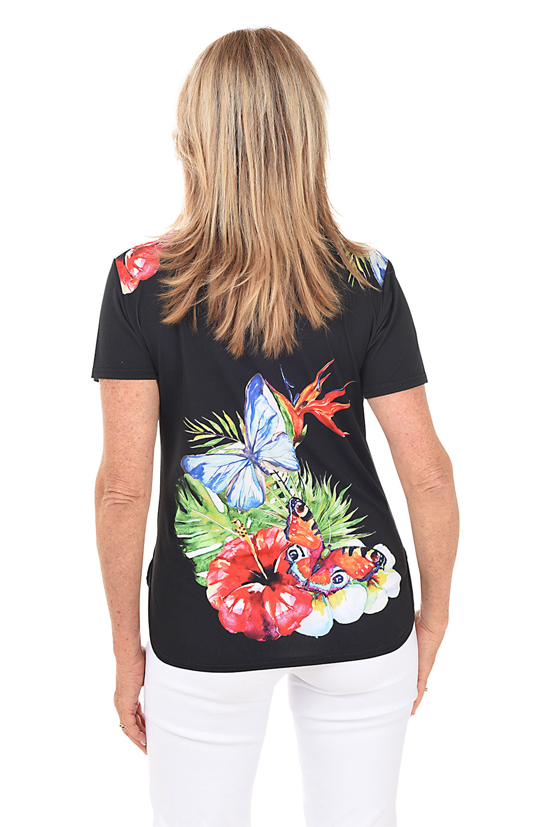 Tropical Butterfly Short Sleeve Knit Top