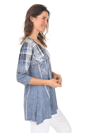 Plaid Denim Jacket Printed Knit Tunic