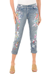 Paint Speckled Pull-On Denim Ankle Pant