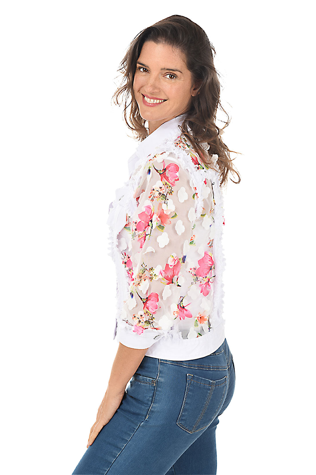 Flower Petal Sheer Distressed Denim Jacket