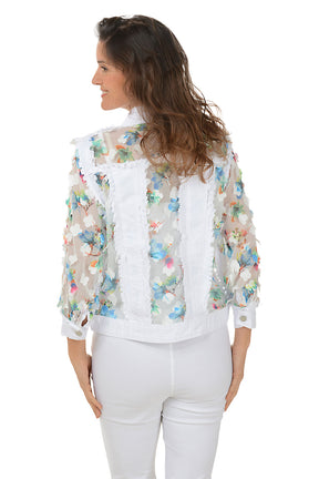 White Flower Petal Sheer Denim Jacket