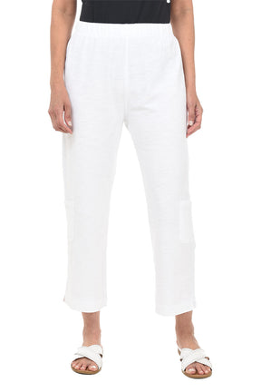 Person wearing white pants on a white background
