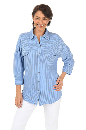 Striped Slub-Knit Button Front Shirt
