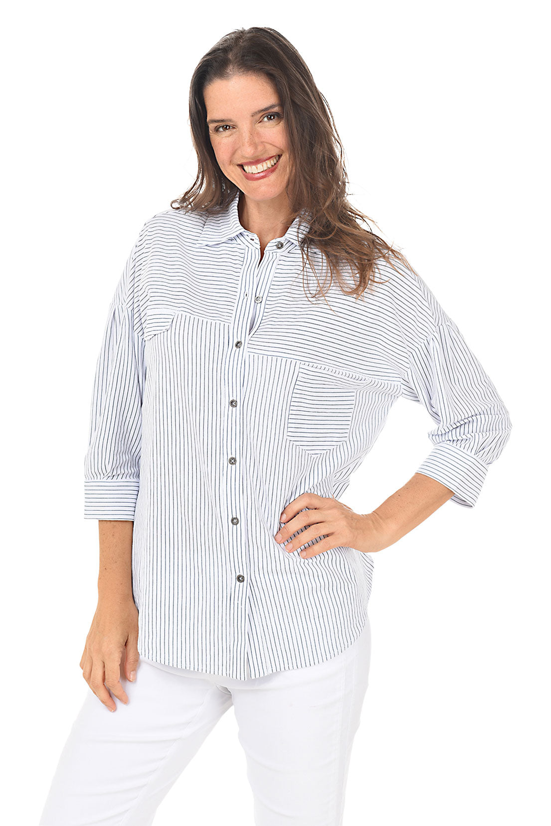 Striped Slub-Knit Button Front Shirt