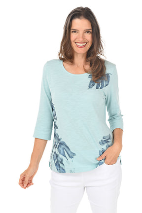 Pacific Tropical Leaf 3/4 Sleeve Knit Top