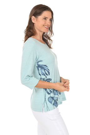 Pacific Tropical Leaf 3/4 Sleeve Knit Top
