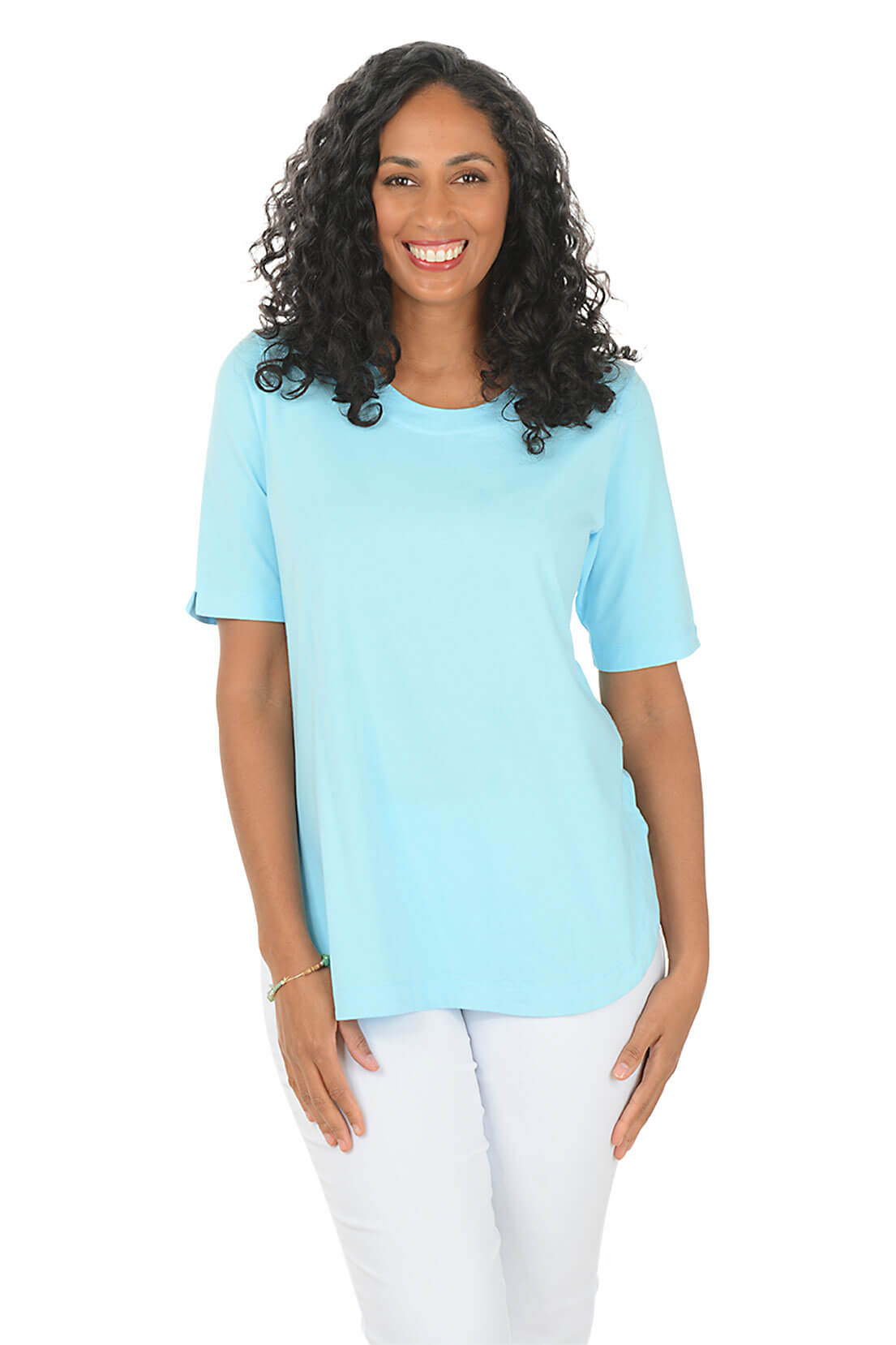 Elbow Sleeve Curved Hem Tee | Wild Palms | Comfortable Cotton-Blend