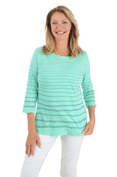 Scalloped Trim Striped Knit Top
