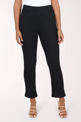 Woman wearing pull-on black cropped pants