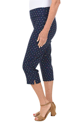 Petite Navy Rainbow Dots Pull-On Crop Pant