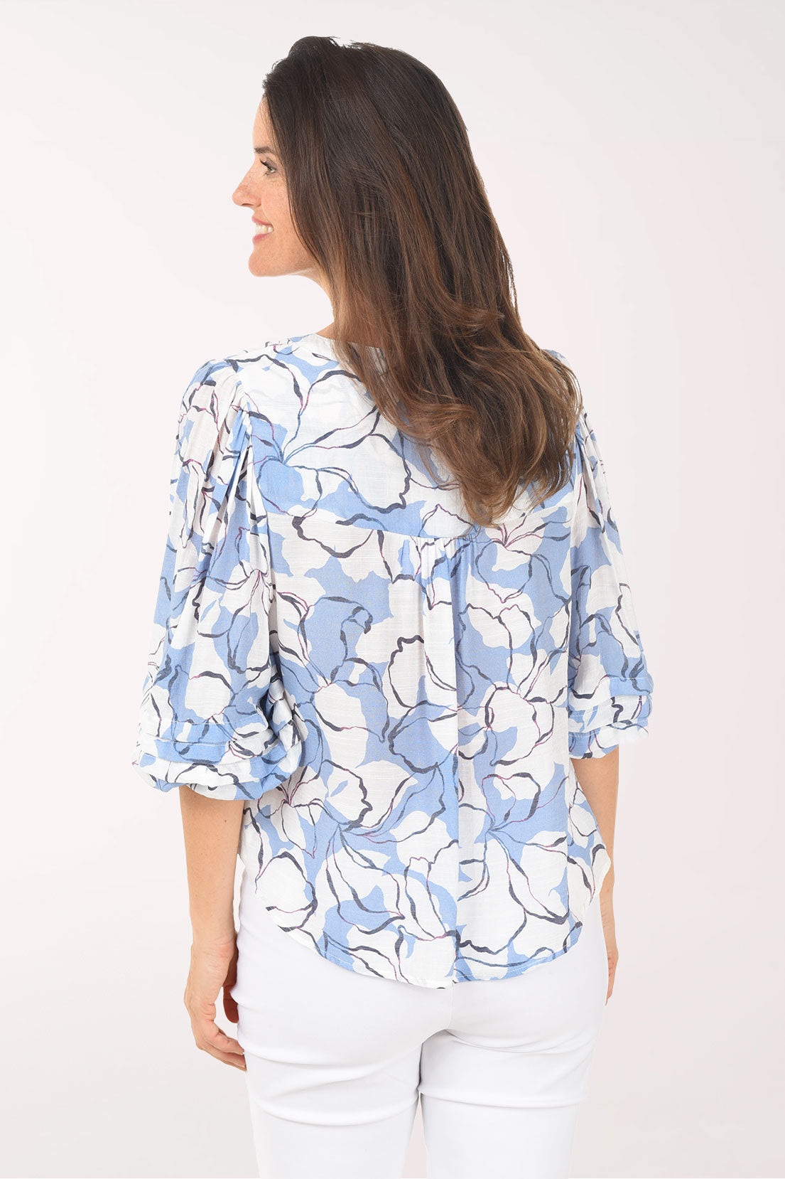Cornflowers Pleated Puff Sleeve Blouse | Zac and Rachel