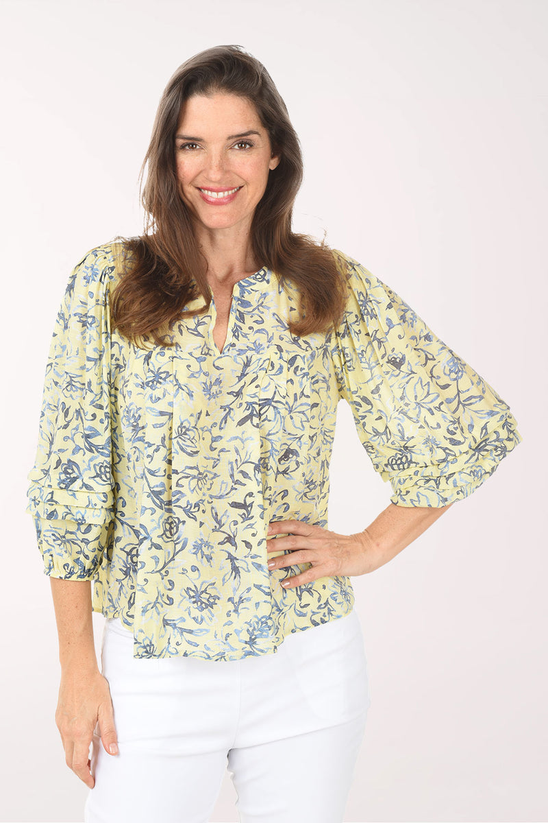Lemon Floral Pleated Puff Sleeve Blouse | Zac and Rachel