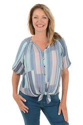 Petite Broken Stripe Puffed Short Sleeve Shirt
