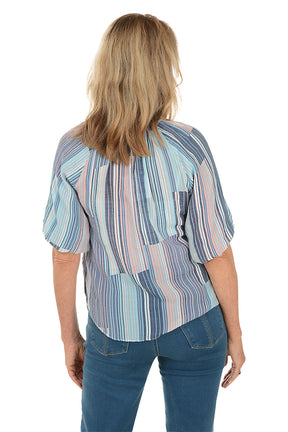 Petite Broken Stripe Puffed Short Sleeve Shirt