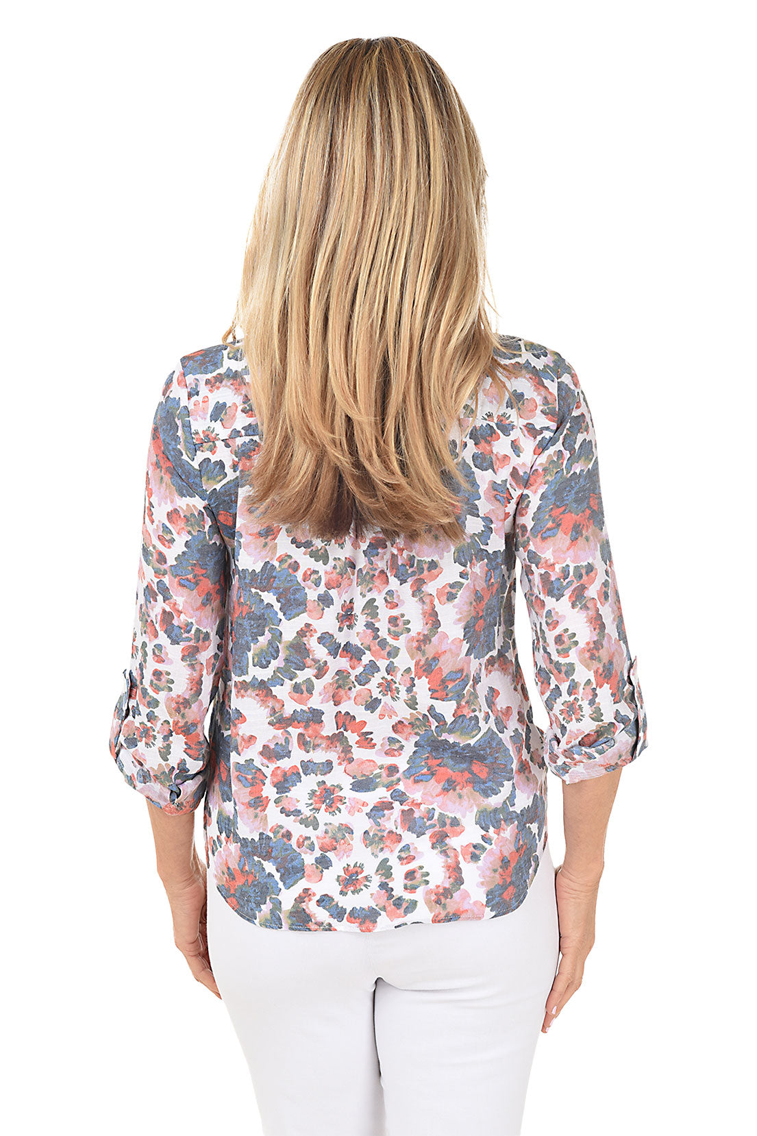 Carnation Blooms Button-Front Blouse