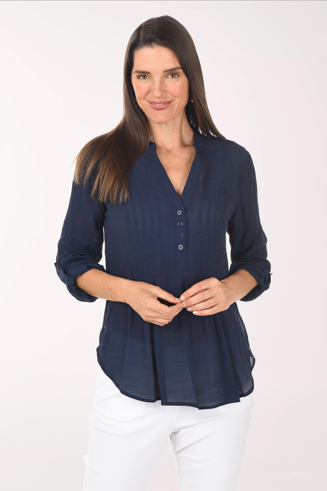 Solid Pleated Roll Sleeve Blouse | Zac and Rachel