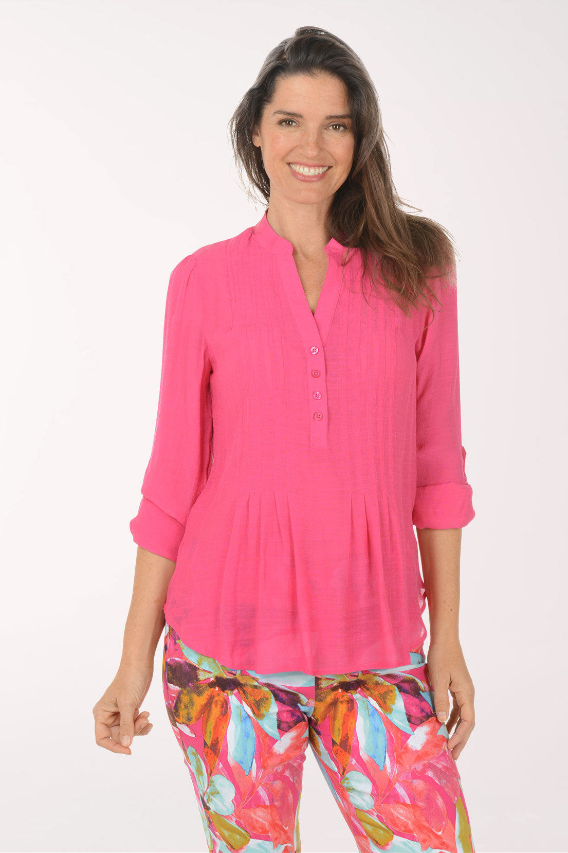 Solid Pleated Roll Sleeve Blouse | Zac and Rachel