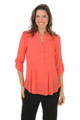 Petite Pleated Front Roll Sleeve Blouse