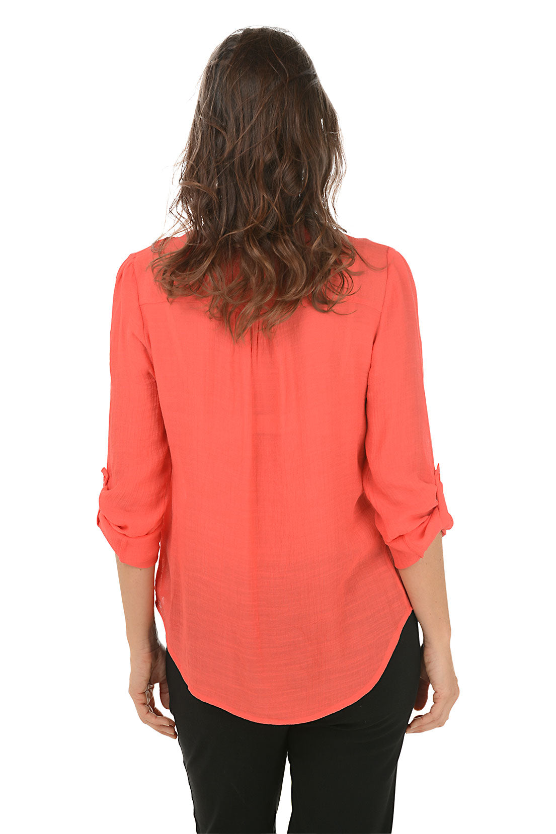 Petite Pleated Front Roll Sleeve Blouse