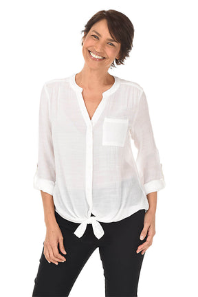Petite Roll Tab Tie-Front Button Down Shirt