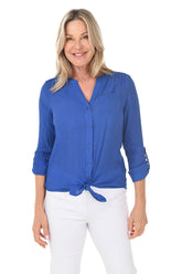 Petite Roll Tab Tie-Front Button Down Shirt