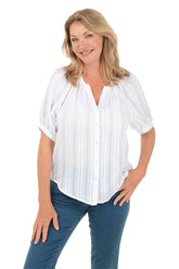 Petite Woven Stripe Short Raglan Sleeve Shirt
