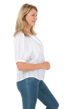 Petite Woven Stripe Short Raglan Sleeve Shirt