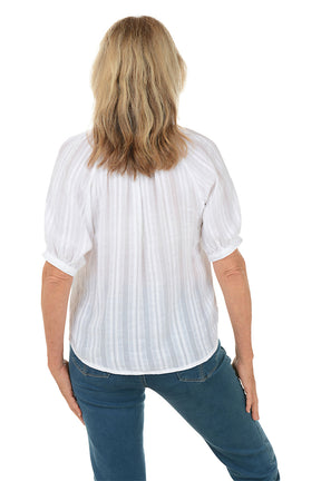 Petite Woven Stripe Short Raglan Sleeve Shirt