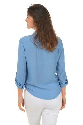 Petite Solid Single Pocket Button-Front Shirt