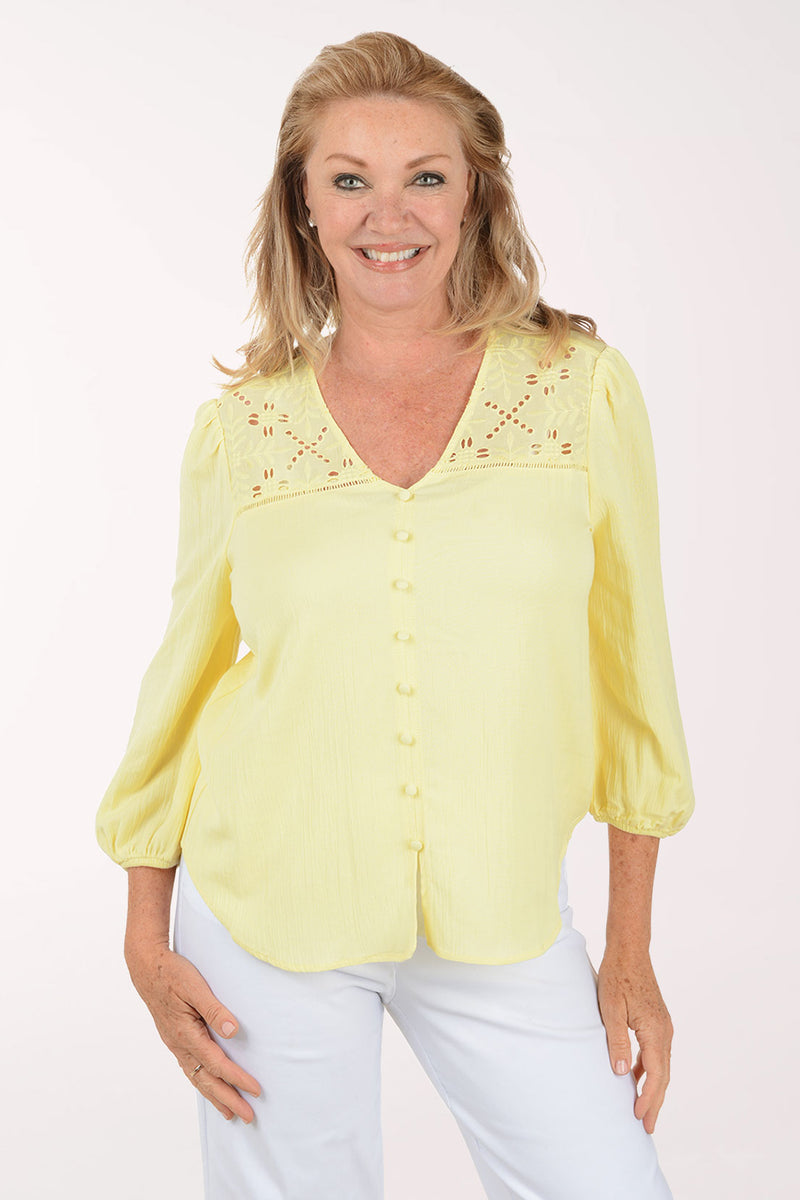 Solid Crepe Button Front Peasant Blouse | Zac and Rachel