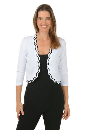 Contrasting Double Scalloped Cropped Cardigan