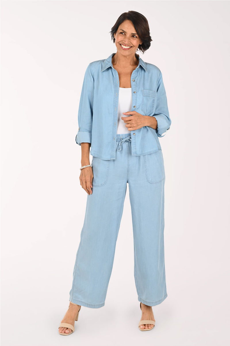 Lyocell Denim Drawstring Wide Leg Pant | Zac and Rachel