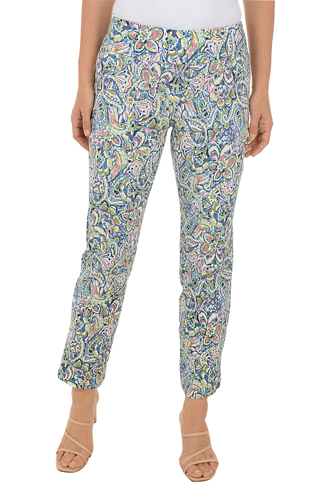Petite Coral Paisley Pull-On Ankle Pant