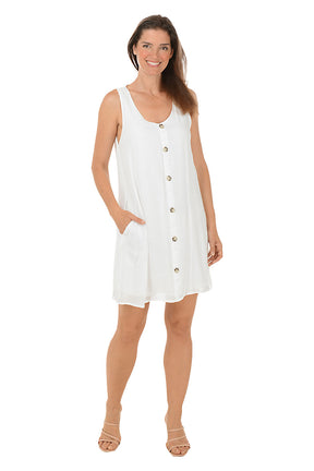 Solid Button Front Sleeveless Dress