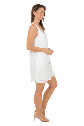 Solid Button Front Sleeveless Dress