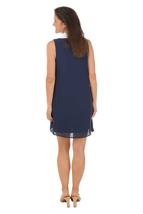 Navy Contrast Collar Sleeveless Dress