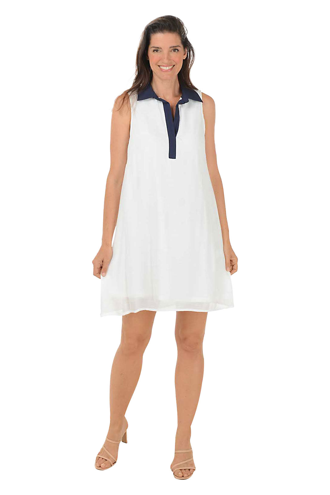 White Contrast Collar Sleeveless Dress