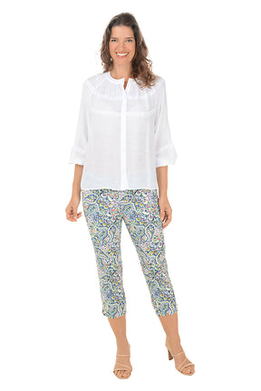Coral Paisley Pull-On Crop Pant