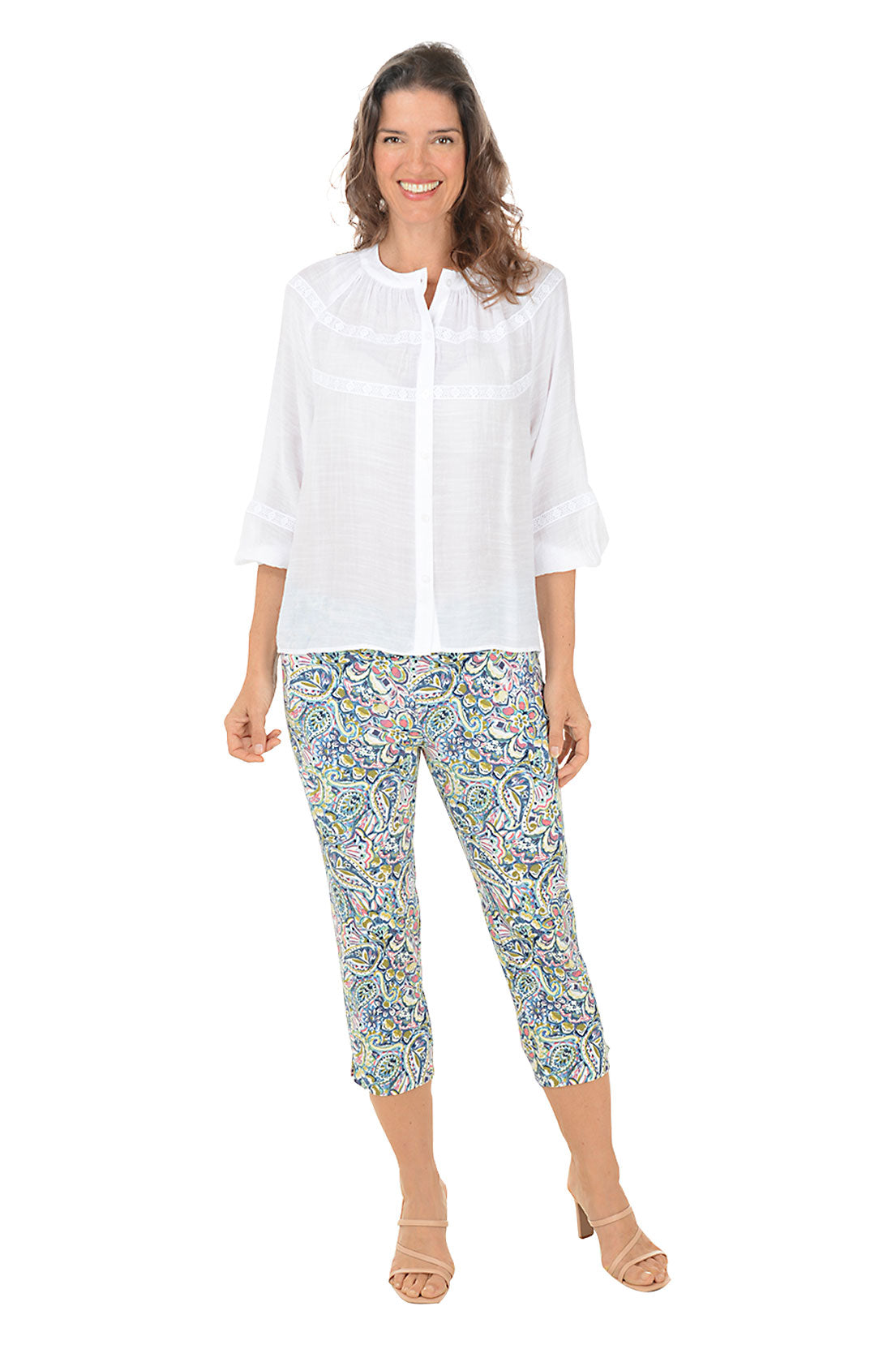 Petite Coral Paisley Pull-On Crop Pant