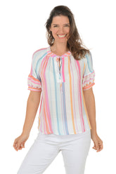 Fuchsia Striped Short Sleeve Blouse