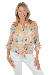 Coral Fusion Button-Front Blouse