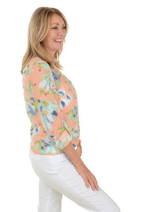 Coral Fusion Button-Front Blouse