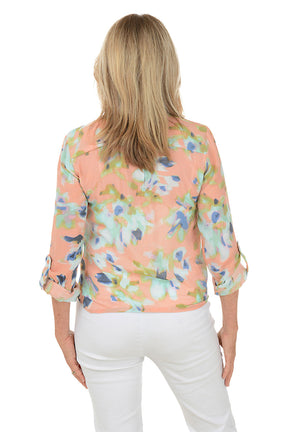 Coral Fusion Button-Front Blouse