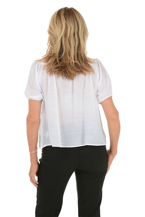 Floral Applique Smocked Yoke Blouse